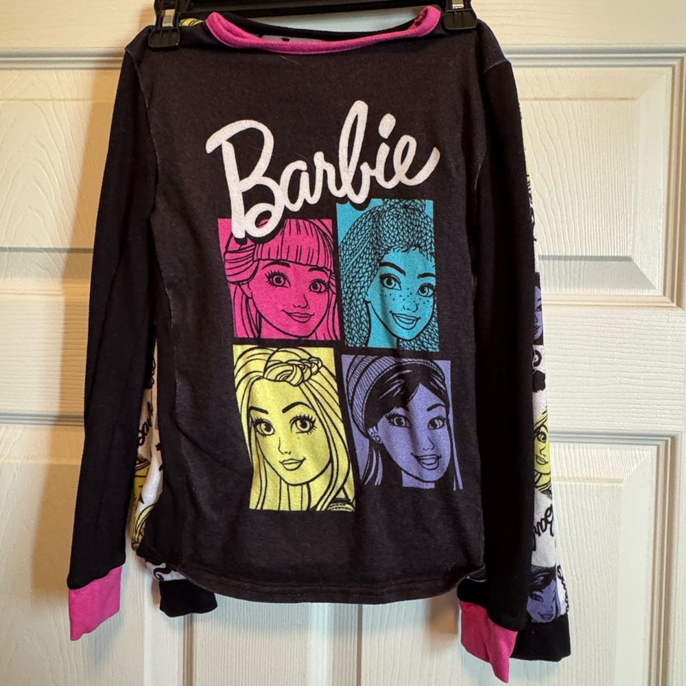 Barbie Kids Long Sleeve Tee - Black with Pink, Yellow, Blue, and Purple Design